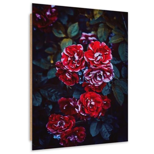 Tableau Bois Rose Fleurs Sur Une Branche 50 X 70 Cm Rouge