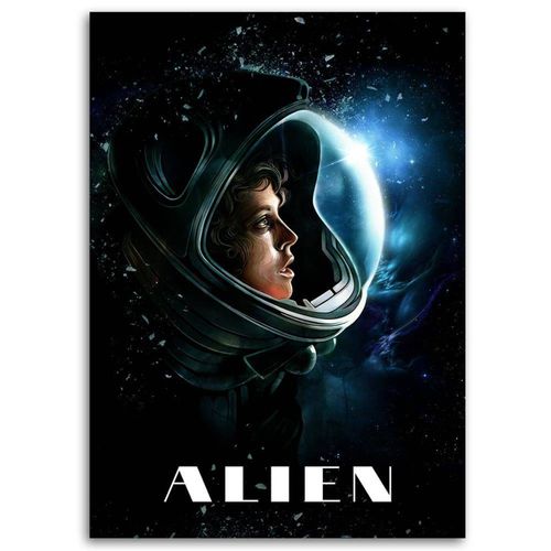 Tableau Bois Alien Ellen Ripley Dans L'espace 40 X 60 Cm Noir