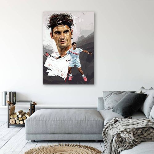 Tableau Tennis Portrait De Roger Federer 40 X 60 Cm Blanc