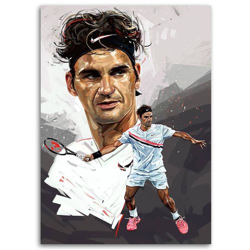 Tableau Bois Tennis Portrait De Roger Federer 50 X 70 Cm Blanc