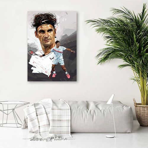 Tableau Bois Tennis Portrait De Roger Federer 50 X 70 Cm Blanc