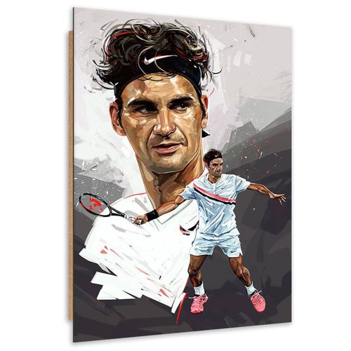 Tableau Bois Tennis Portrait De Roger Federer 70 X 100 Cm Blanc