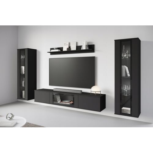 Mur TV LED 180 Cm 2 Vitrines Noir Mat