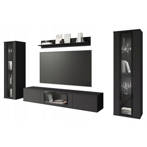 Mur TV LED 180 Cm 2 Vitrines Noir Mat