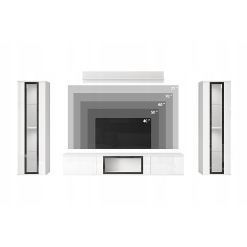 Mur TV LED 180 Cm 2 Vitrines Noir Mat