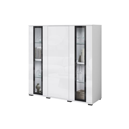 Highboard LED 120 Cm Vitrine Blanc Mat / Blanc Brillant