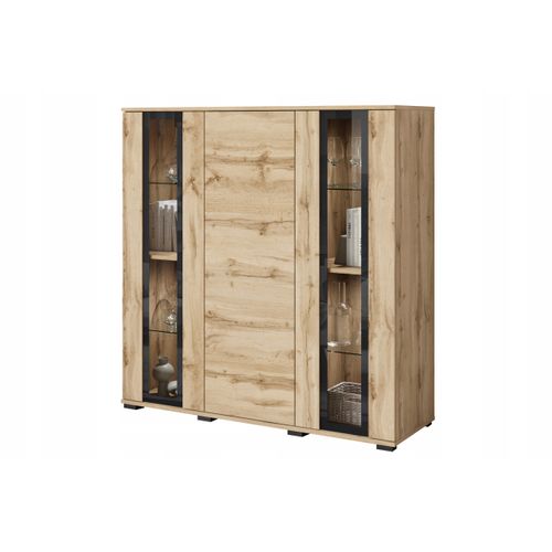 Highboard LED 120 Cm Vitrine Chêne Wotan