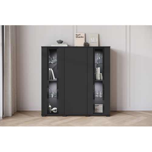 Highboard LED 120 Cm Vitrine Noir Mat