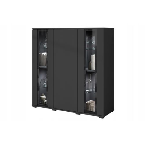 Highboard LED 120 Cm Vitrine Noir Mat