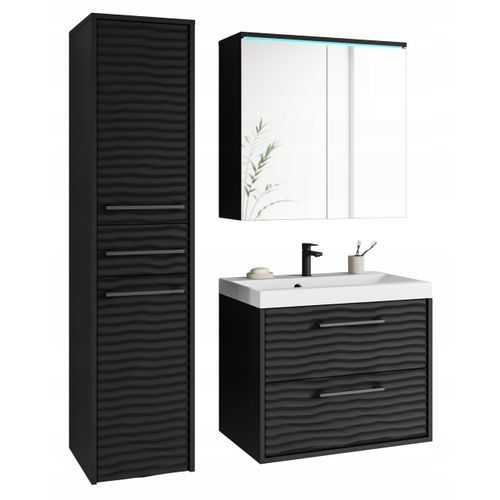 Salle De Bain Suspendue LED Lavabo Miroir Colonne Mdf Noir Mat