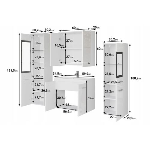 Salle De Bain Suspendue LED Lavabo 2 Colonnes + Miroir Étagères Chêne San Remo Mat