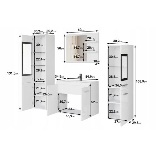 Salle De Bain Suspendue LED Lavabo 2 Colonnes + Miroir Étagères Gris Palladium