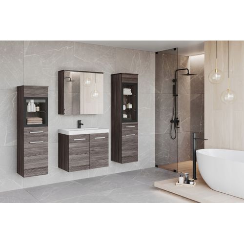 Salle De Bain Suspendue LED Lavabo 2 Colonnes + Armoire Miroir Bodega