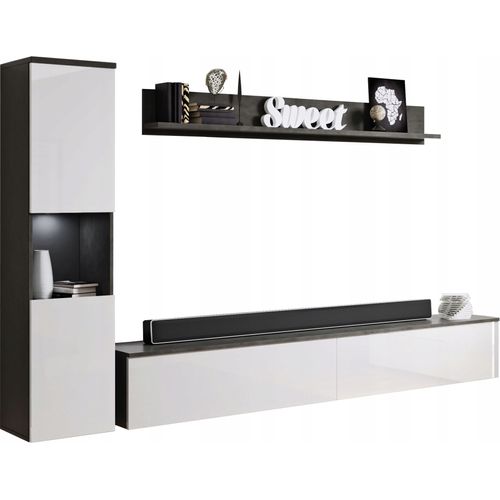 Meuble Mural 3 Pièces LED: Colonne + TV 180 Cm, Anthracite Mat / Blanc Brillant