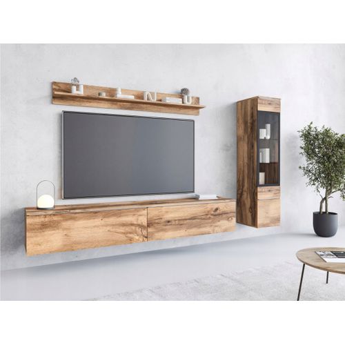 Ensemble Salon 3 Éléments LED: TV 180 + Vitrine + Étagère, Chêne Wotan
