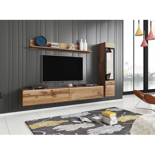 Ensemble Salon 3 Éléments LED: TV 180 + Vitrine + Étagère, Chêne Wotan