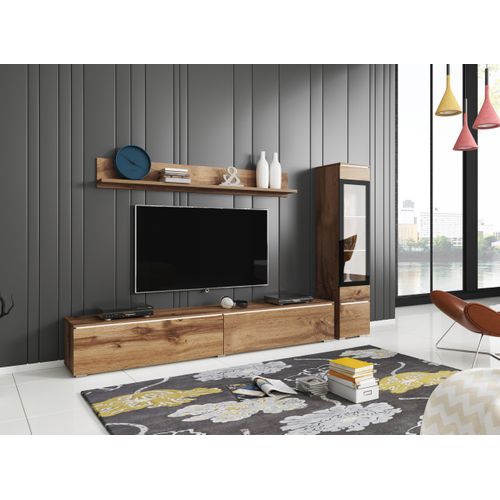 Ensemble Salon 3 Éléments LED: TV 180 + Vitrine + Étagère, Chêne Wotan