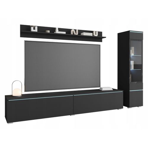 Ensemble Salon 3 Éléments LED: TV 180 + Vitrine + Étagère, Noir Mat