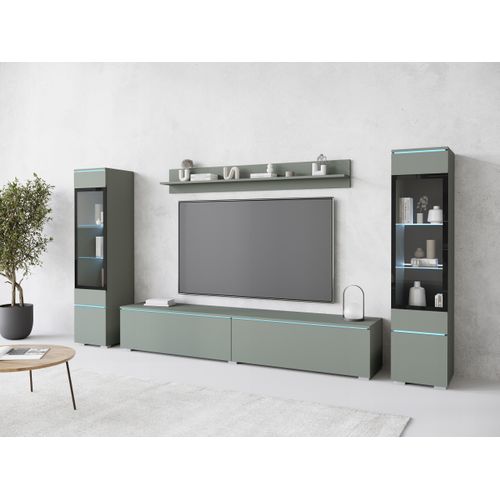 Ensemble Salon 4 Éléments LED: TV 180 + 2 Vitrines + Étagère, Vert Brumeux