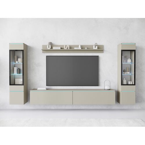 Ensemble Salon 4 Éléments LED: TV 180 + 2 Vitrines + Étagère, Beige Cachemire