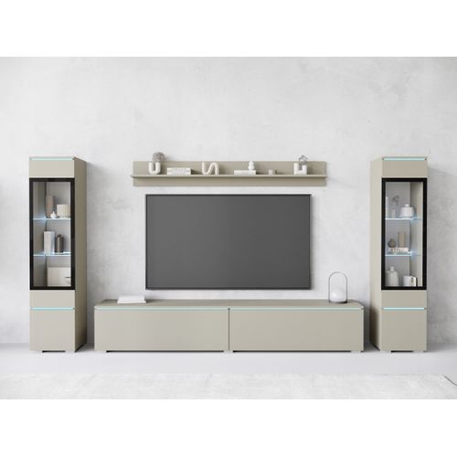 Ensemble Salon 4 Éléments LED: TV 180 + 2 Vitrines + Étagère, Beige Cachemire