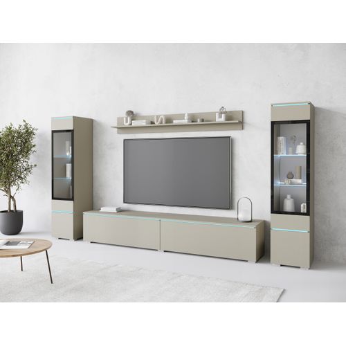 Ensemble Salon 4 Éléments LED: TV 180 + 2 Vitrines + Étagère, Beige Cachemire