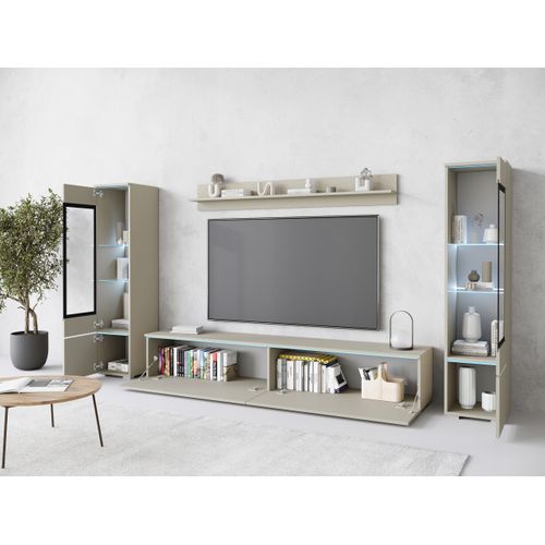 Ensemble Salon 4 Éléments LED: TV 180 + 2 Vitrines + Étagère, Beige Cachemire