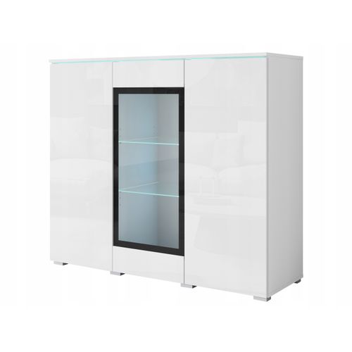 Vitrine Haute 120 Cm LED 3 Portes, Blanc Mat / Blanc Brillant