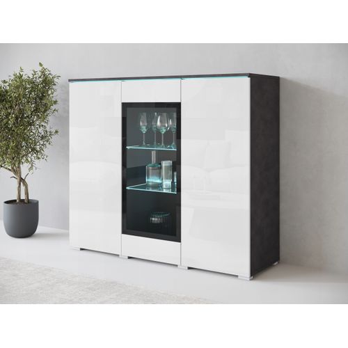 Vitrine Haute 120 Cm LED 3 Portes, Matera Mat / Blanc Brillant
