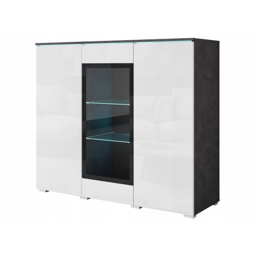 Vitrine Haute 120 Cm LED 3 Portes, Matera Mat / Blanc Brillant