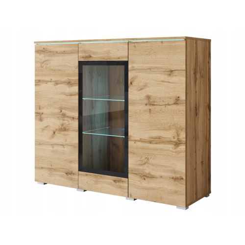 Vitrine Haute 120 Cm LED 3 Portes, Chêne Wotan