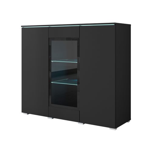 Vitrine Haute 120 Cm LED 3 Portes, Noir Mat