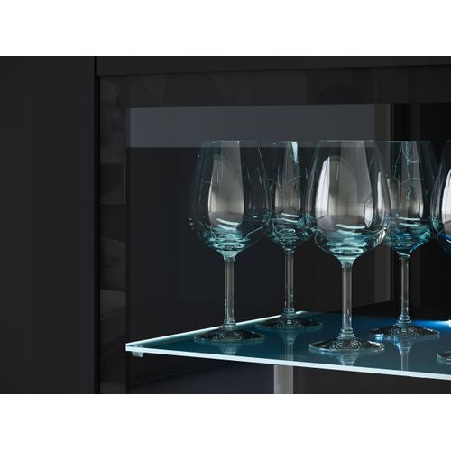 Vitrine Haute 120 Cm LED 3 Portes, Noir Mat