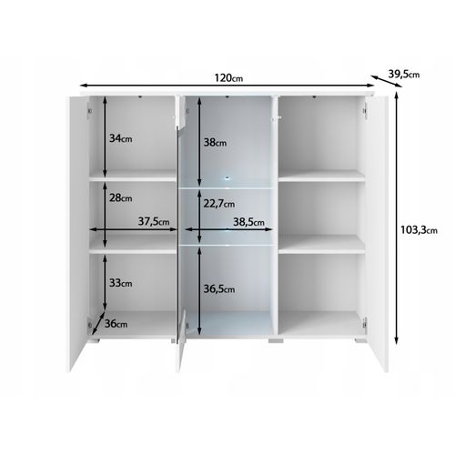 Vitrine Haute 120 Cm LED 3 Portes, Noir Mat
