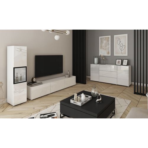 Mur TV LED 180 Cm Vitrine Blanc Mat / Blanc Brillant