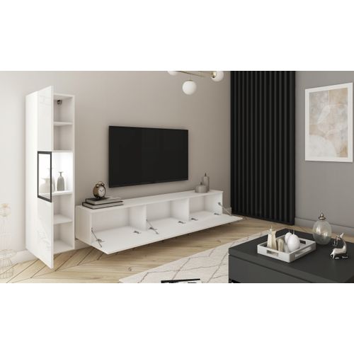 Mur TV LED 180 Cm Vitrine Blanc Mat / Blanc Brillant