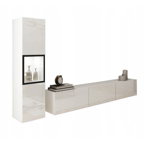 Mur TV LED 180 Cm Vitrine Blanc Mat / Blanc Brillant