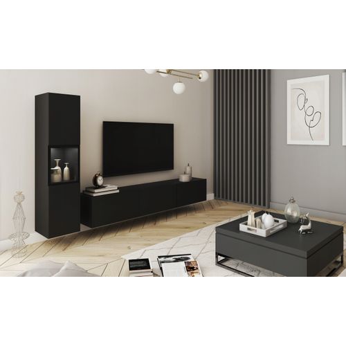 Mur TV LED 180 Cm Vitrine Noir Mat