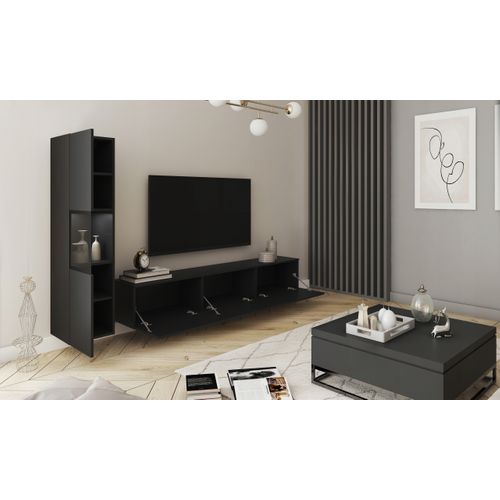 Mur TV LED 180 Cm Vitrine Noir Mat