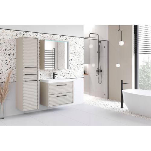 Salle De Bain Suspendue LED Lavabo Miroir Colonne Mdf Beige Cachemire