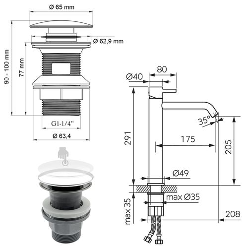 Ciriculus XL Robinet Mitigeur Haut Chrome Brillant + Bonde
