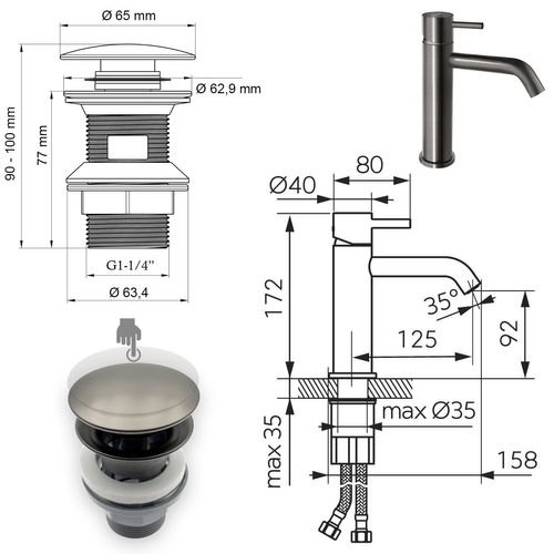 Ciriculus Robinet Mitigeur Gris Brossé + Bonde