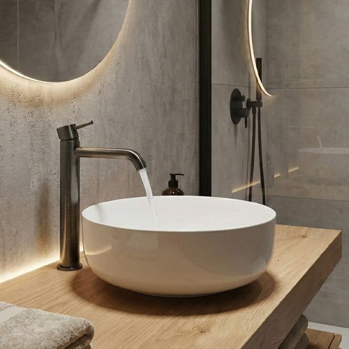 Ciriculus XL Robinet Mitigeur Haut Gris Brossé + Bonde