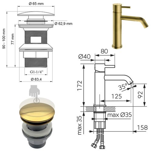 Ciriculus Robinet Mitigeur Or Brossé + Bonde