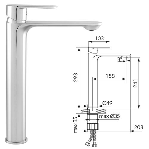Talassa XL Robinet Mitigeur Haut Chrome Brillant