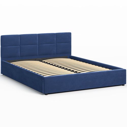 Lit Coffre Mika 160×200 Cm Bleu, Tissu Hlr-64, Avec Sommier Et Rangement