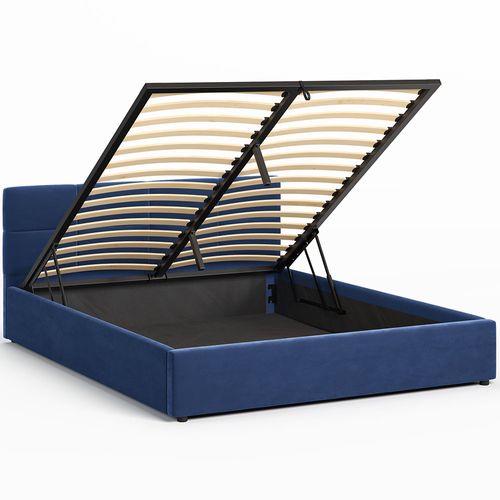 Lit Coffre Mika 160×200 Cm Bleu, Tissu Hlr-64, Avec Sommier Et Rangement