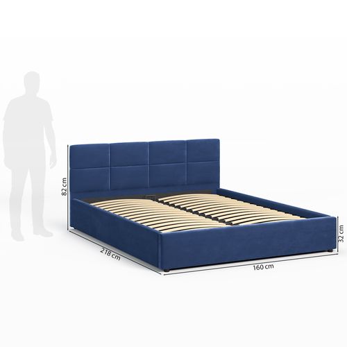 Lit Coffre Mika 160×200 Cm Bleu, Tissu Hlr-64, Avec Sommier Et Rangement