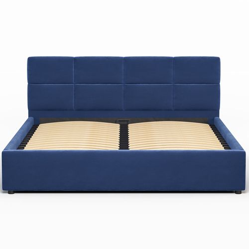 Lit Coffre Mika 160×200 Cm Bleu, Tissu Hlr-64, Avec Sommier Et Rangement