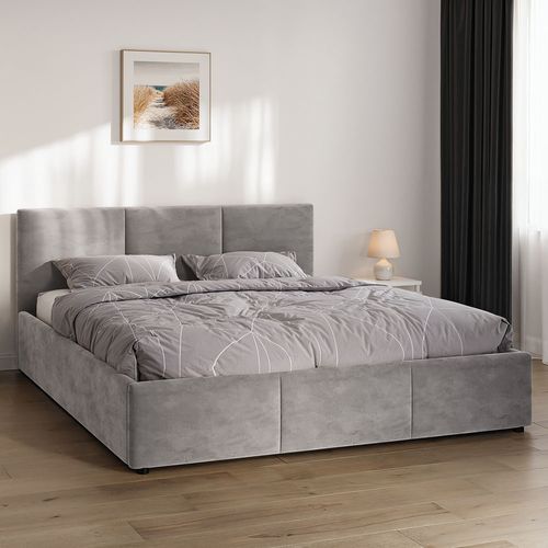 Lit Coffre Nela 160×200 Cm Gris, Tissu Hlr-22, Avec Sommier Et Rangement